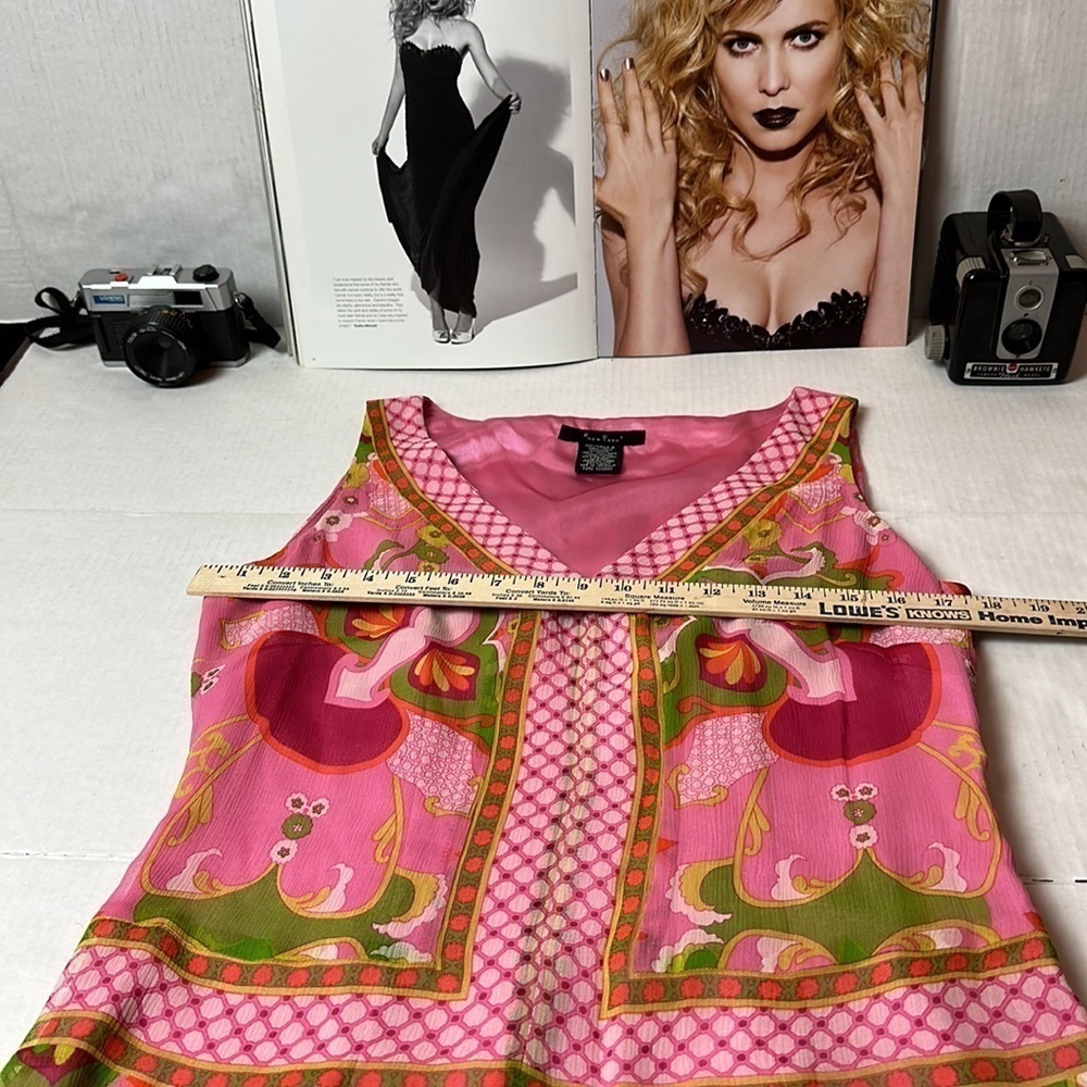 Y2K 100% Silk Boho Shift Dress Pink Floral Resort Sleeveless ECI New York - Picture 8 of 13